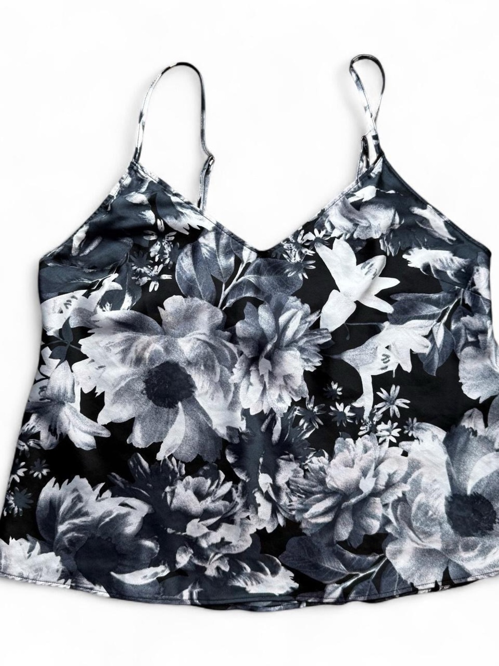 Victoria’s Secret Black White Floral Satin Cami Tank Size Small